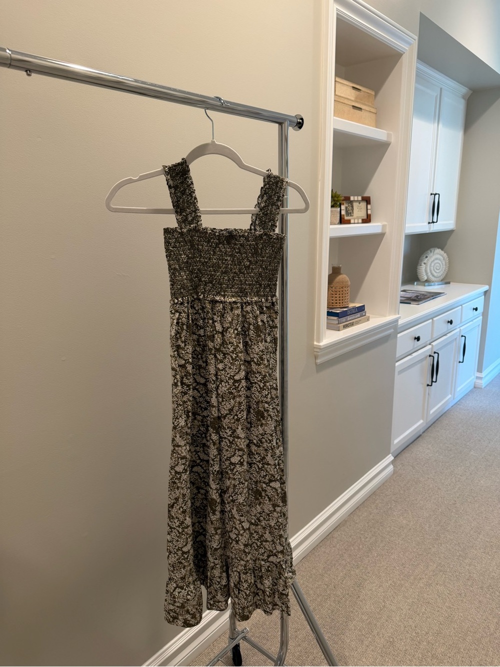 Rails Olive & Cream Smocked Maxi Dress